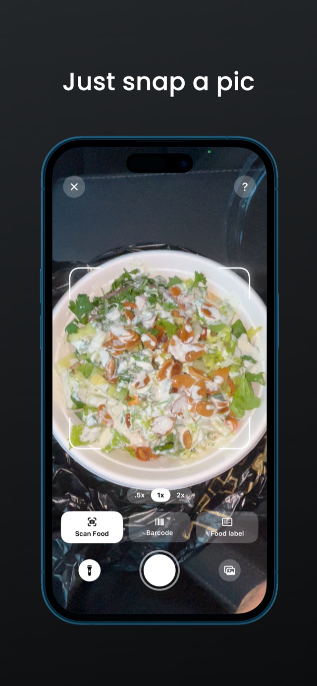Calva food scanner pointed at a plate of food